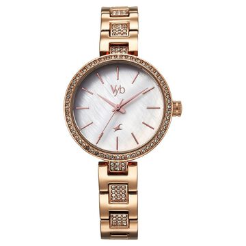 Fastrack Vyb Diva Quartz Analog Mother of Pearl Dial Rose Gold Metal Strap Watch For Girls