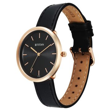 Titan Neo Quartz Analog Black Dial Black Leather Strap Watch For Women