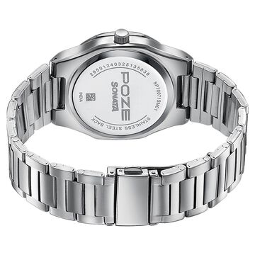 Sonata Poze Quartz Analog Blue Dial Silver Colour Stainless Steel Strap Watch For Men