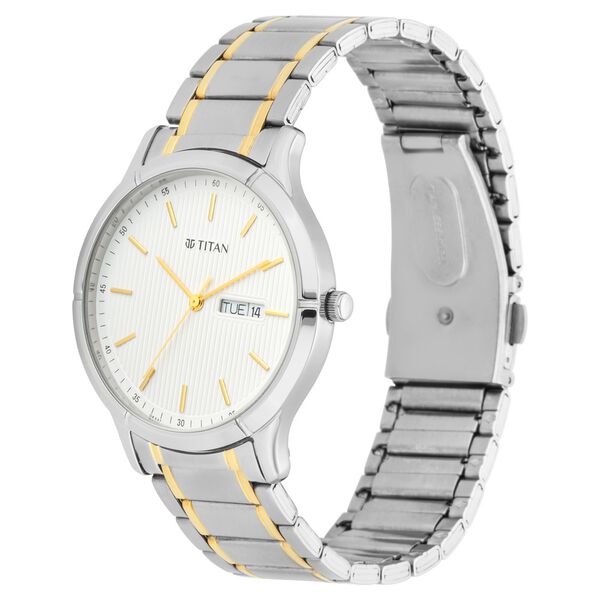 Titan Lagan White Dial Analog with Day and Date Metal Strap Watch for Men - image number 2