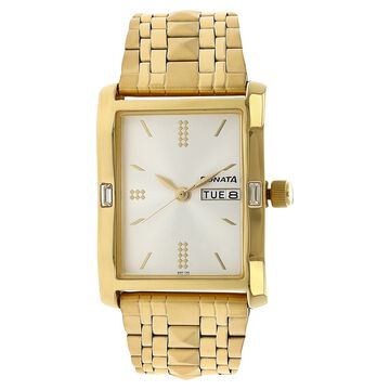 Sonata Quartz Analog with Day and Date Silver Dial Stainless Steel Strap Watch for Men