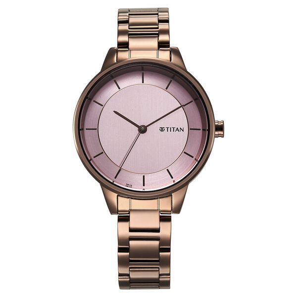 Titan Razzle Dazzle Quartz Analog Pink Dial Brown Stainless Steel Strap Watch For Women - image number 0