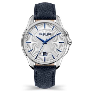 Kenneth Cole Quartz Analog with Date Silver Dial Leather Strap Watch for Men