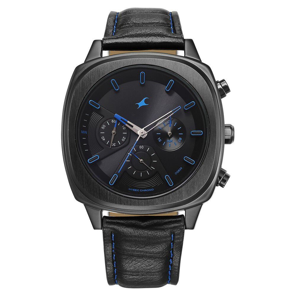 Buy Online Fastrack Kronos Chronograph Black Dial Black Leather