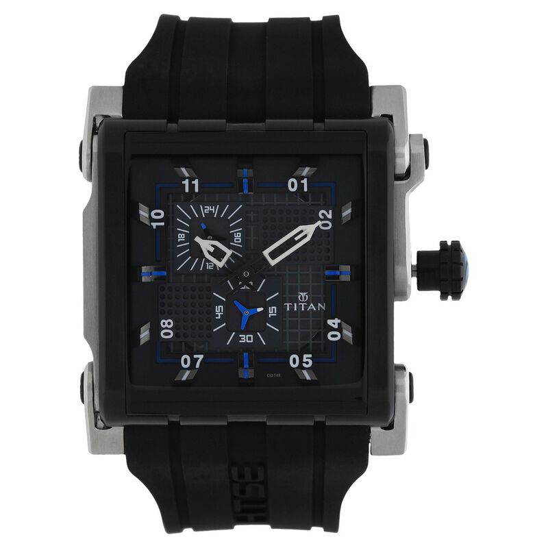 Titan Quartz Multifunction Black Dial Silicone Strap Watch for Men