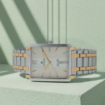 Titan Quartz Analog with Day and Date Silver Dial Stainless Steel Strap Watch for Men