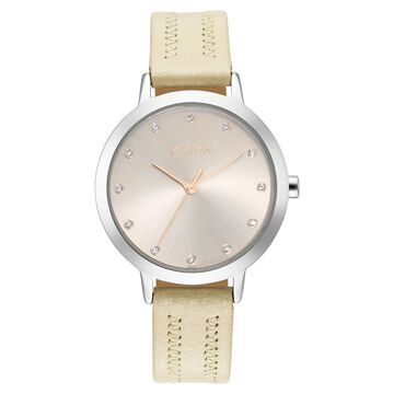 Titan Memento Beige Dial Analog Leather Strap Watch for Women