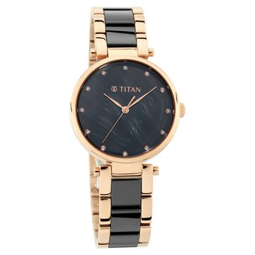 Titan Quartz Analog Black Dial Ceramic Strap Watch for Women