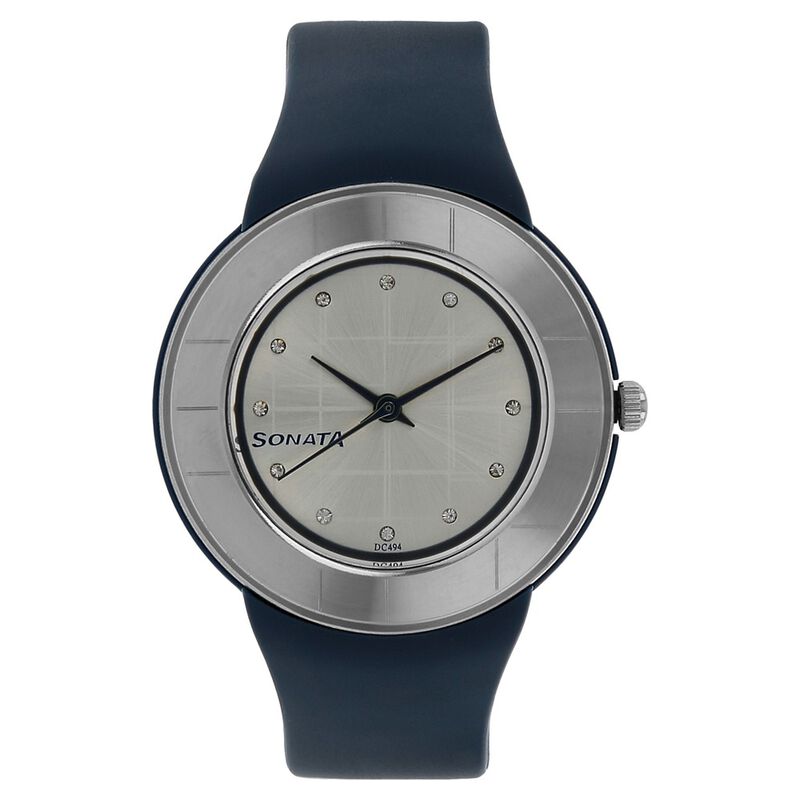 SF Quartz Analog Silver Dial Plastic Strap Watch for Women