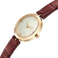 Titan Nebula Lotus 18 KT Gold Quartz Analog Mother Of Pearl Dial Burgundy Leather Strap Watch For Women - image number 3