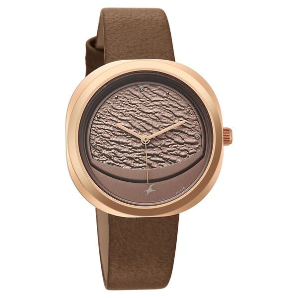 Fastrack Gelato rosegold analog leather strap watch with Chocolate dial for Girls - image number 1
