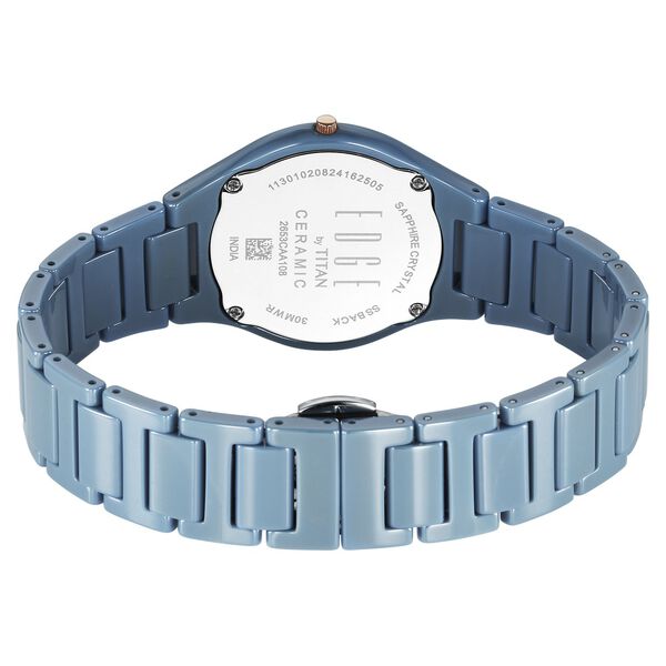 Titan Edge Ceramic Quartz Analog Blue Dial Ceramic Strap Watch For Women - image number 4