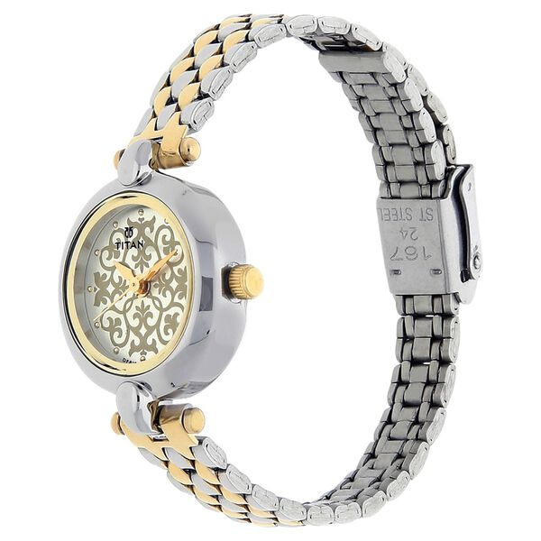 Titan Quartz Analog Champagne Dial Stainless Steel Strap Watch for Women - image number 1