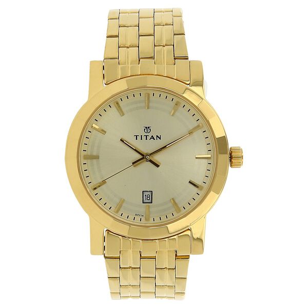 Titan Quartz Analog with Date Champagne Dial Stainless Steel Strap Watch for Men - image number 0