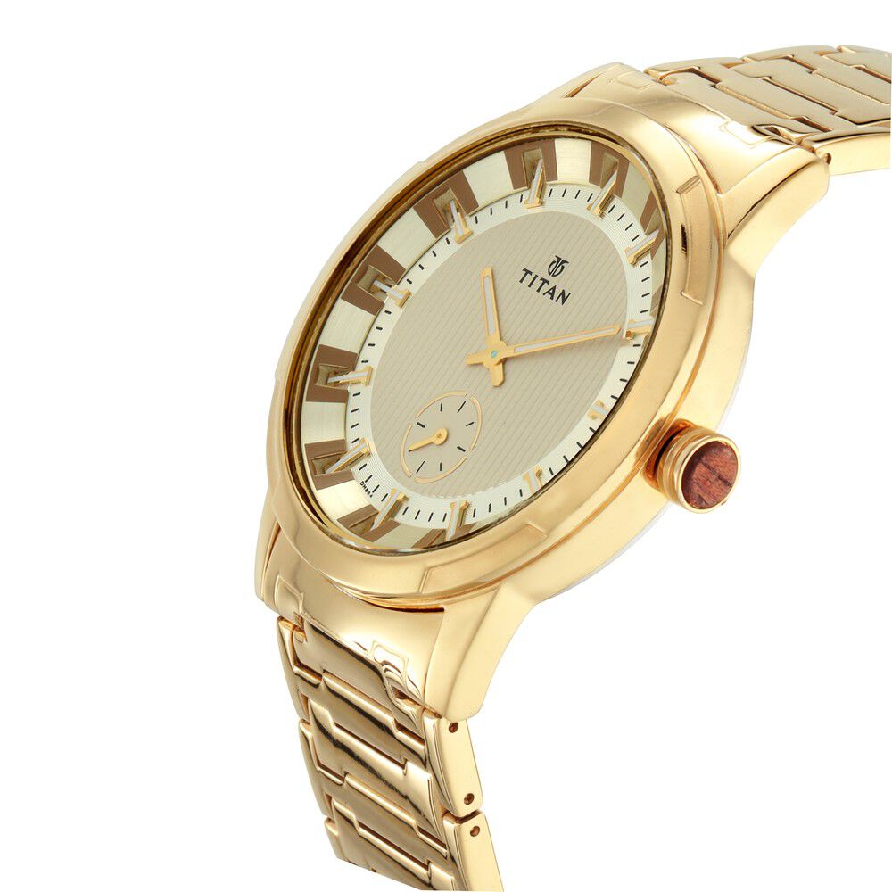 Buy Online Titan Grandmaster Champagne Dial Analog Metal Strap Watch for Men nl1792ym01 Titan