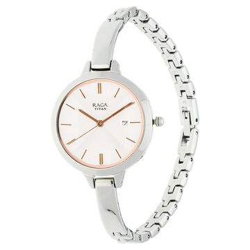 Titan Raga Viva Silver Dial Quartz Analog with Date Metal Strap Watch for Women