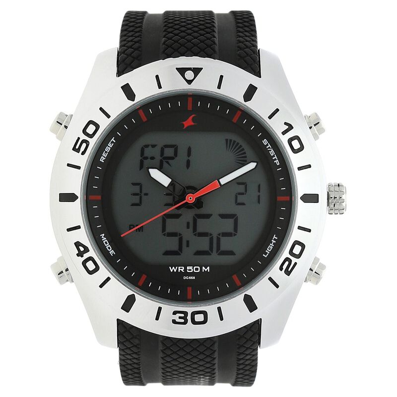 Fastrack Quartz Analog Digital Grey Dial Silicone Strap Watch for Guys