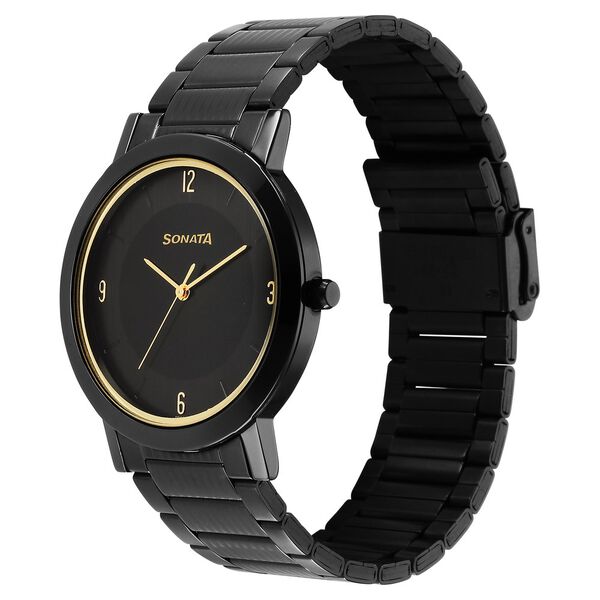 Sonata Utsav Quartz Analog Black Dial Stainless Steel Strap Watch for Men - image number 1