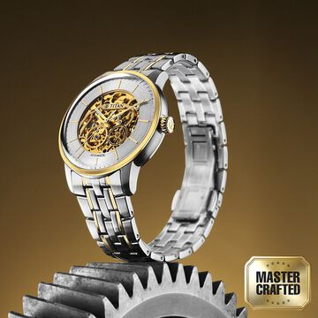 Titan Golden Heart Skeletal Automatic Analog with Silver Dial Dual-Tone Stainless Steel Strap Watch for Men