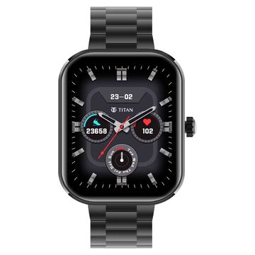 Titan Mirage 4.97 cm AMOLED Display and AOD, Functional Crown, BT Calling Smartwatch with Black Metal Strap With Black Strap