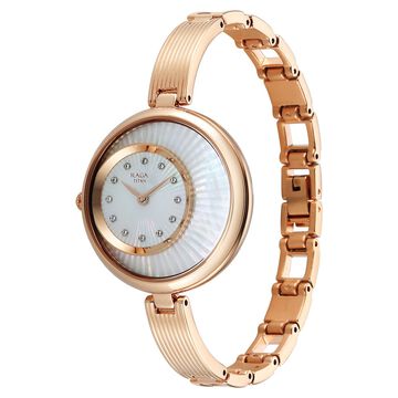 Titan Raga Power Pearls Quartz Analog Mother of Pearl Dial Rose Gold Metal Strap Watch For Women