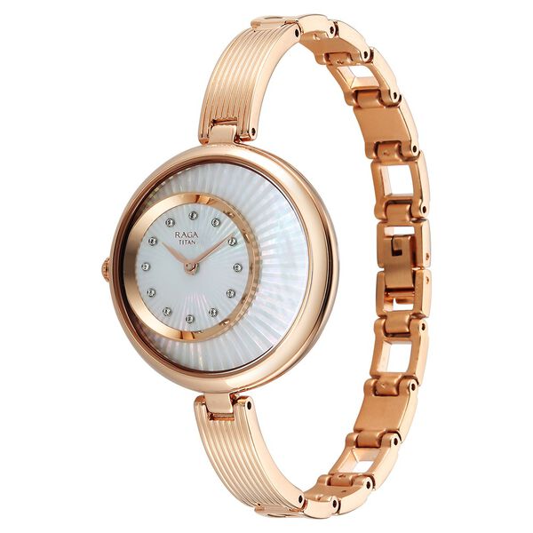 Titan Raga Power Pearls Quartz Analog Mother of Pearl Dial Rose Gold Metal Strap Watch For Women - image number 2