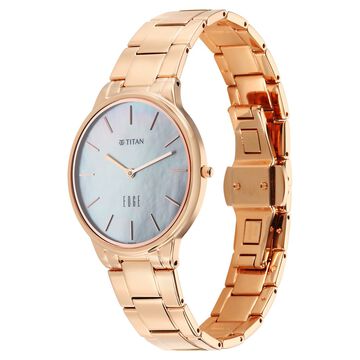 Titan Edge Metal Ladies Allure Quartz Analog Mother Of Pearl Round Shaped Dial Rose Gold Stainless Steel Strap Watch For Women
