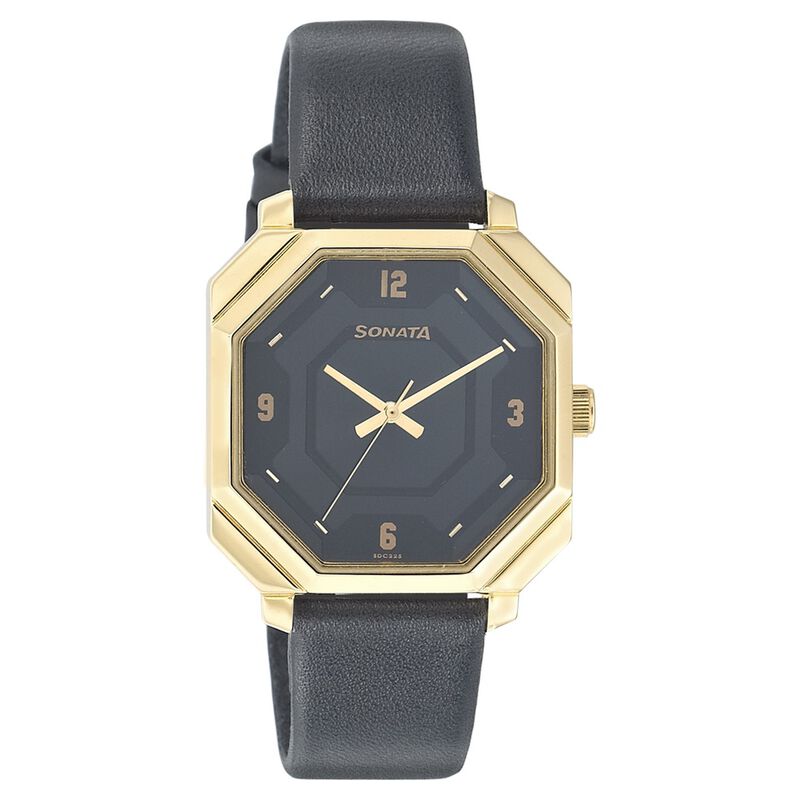 Sonata Quartz Analog Black Dial Leather Strap Watch for Men