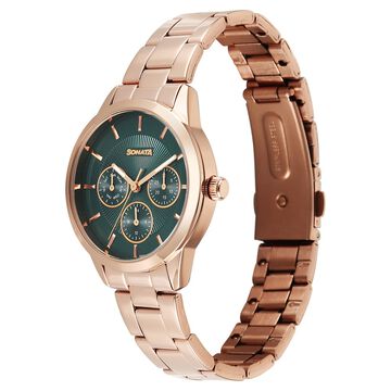 Sonata Festive Quartz Multifunction Green Dial Metal Strap Watch For Women