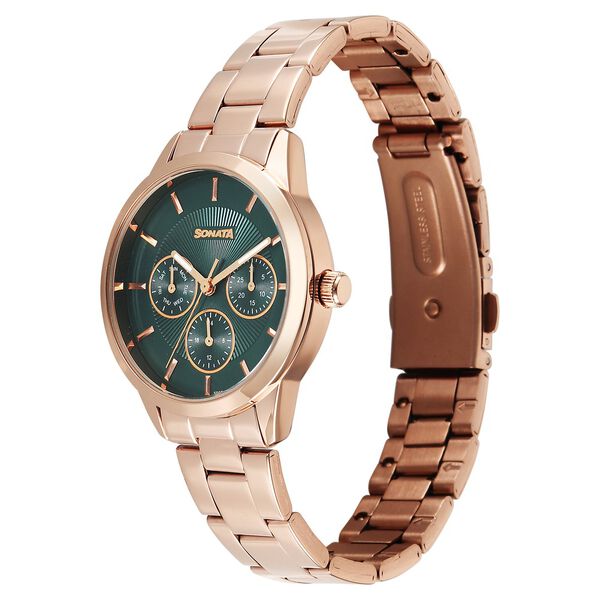 Sonata Festive Quartz Multifunction Green Dial Metal Strap Watch For Women - image number 1