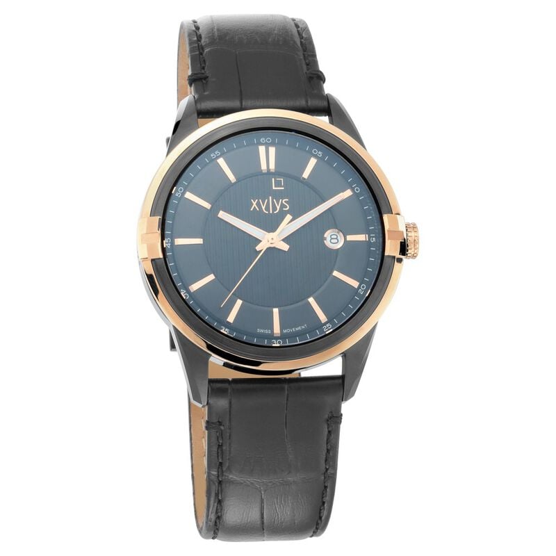 Xylys Quartz Analog with Date Black Dial Leather Strap Watch for Men - image number 1