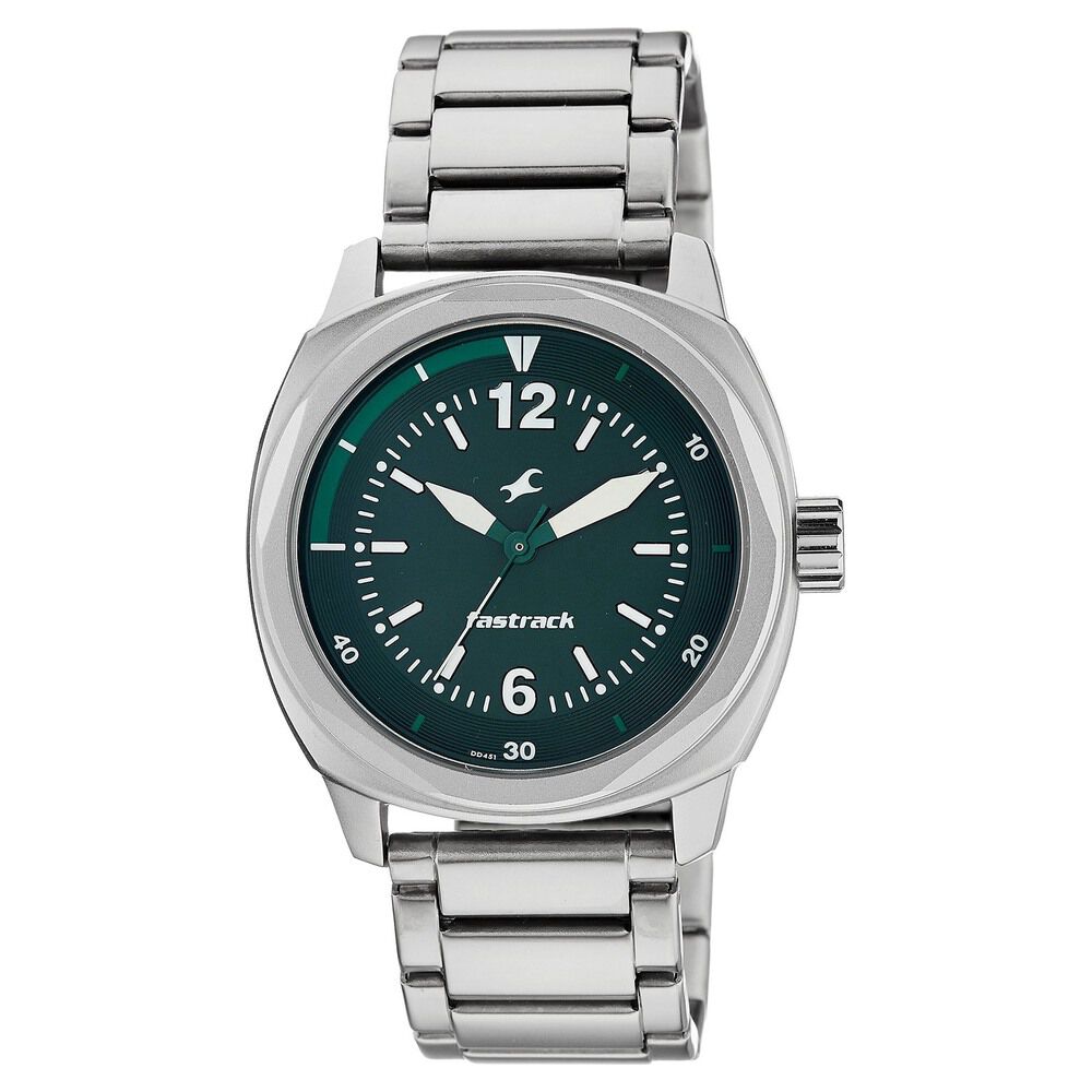 Buy Online Fastrack Quartz Analog Green Dial Stainless Steel Strap Watch for Guys 3076sm04 Titan