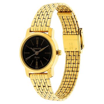 Sonata Quartz Analog Black Dial Stainless Steel Strap Watch for Women