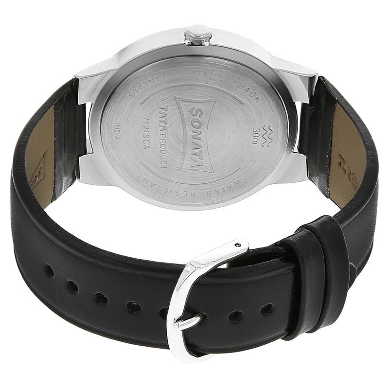 Sonata Quartz Analog Black Dial Leather Strap Watch for Men - image number 3