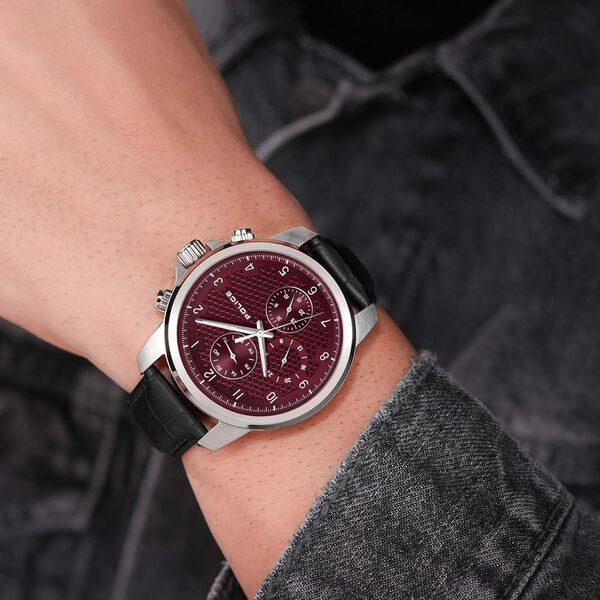 Police Quartz Multifunction Maroon dial Leather Strap Watch for Men - image number 4