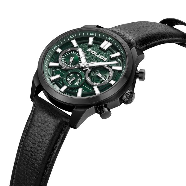 Police Quartz Multifunction Green Dial Black Leather Strap Watch For Men - image number 1