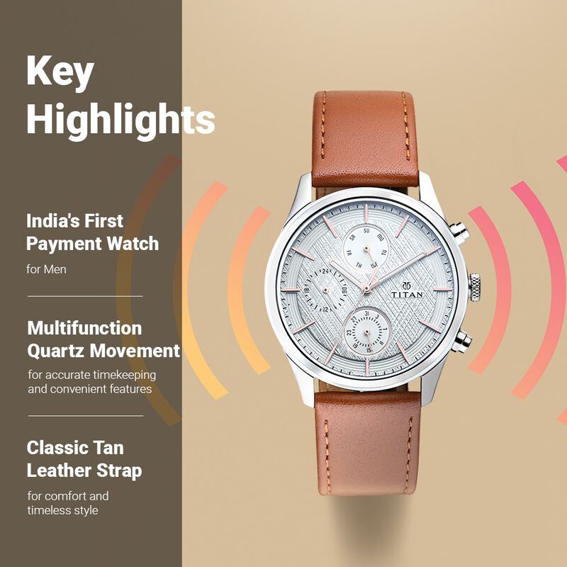 Titan Pay White Dial Quartz Multifunction Leather Strap watch for Men - image number 2