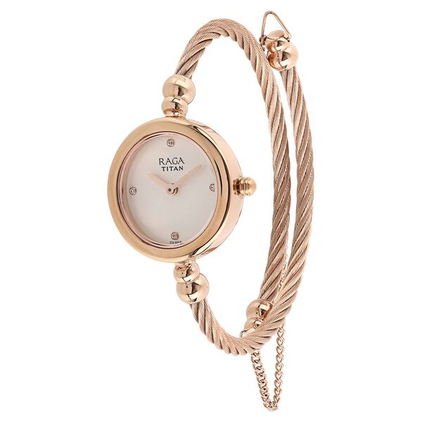Titan Quartz Analog White Dial Rose Gold Metal Strap Watch For Women - image number 1