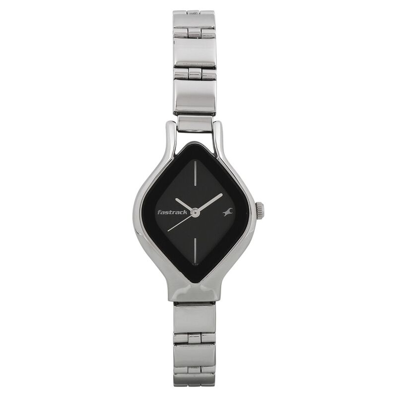 Fastrack Quartz Analog Black Dial Stainless Steel Strap Watch for Girls
