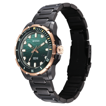 Titan Zero Hour Diver's 100m Analog with Blue Dial Black Stainless Steel Strap Watch for Men