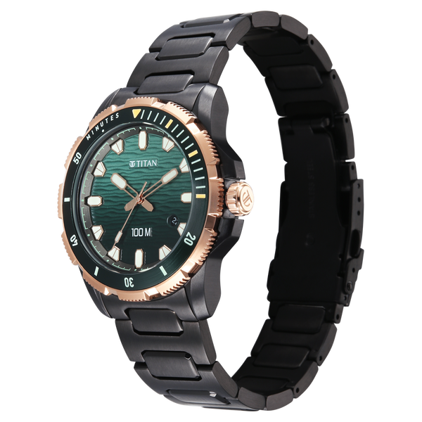 Titan Zero Hour Diver's 100m Analog with Blue Dial Black Stainless Steel Strap Watch for Men - image number 2