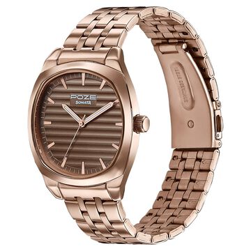 Poze By Sonata Quartz Analog Grey Dial Rose Gold Metal Strap Watch For Men
