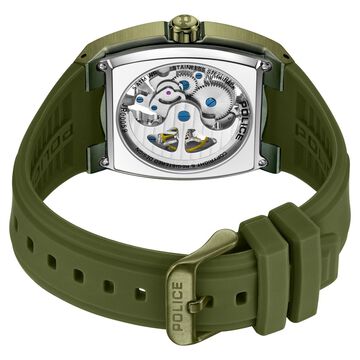 Police Men's Skeleton KL Rahul Edition Automatic Olive Silicone Strap Watch