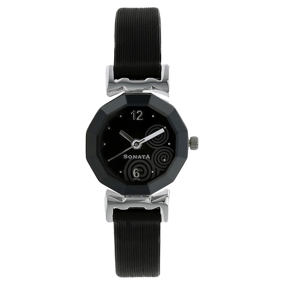 Buy Online Sonata Quartz Analog Black Dial Leather Strap Watch for