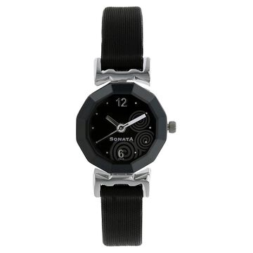 Sonata Quartz Analog Black Dial Leather Strap Watch for Women