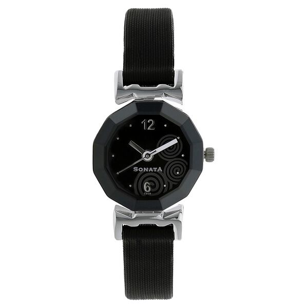 Sonata Quartz Analog Black Dial Leather Strap Watch for Women - image number 0