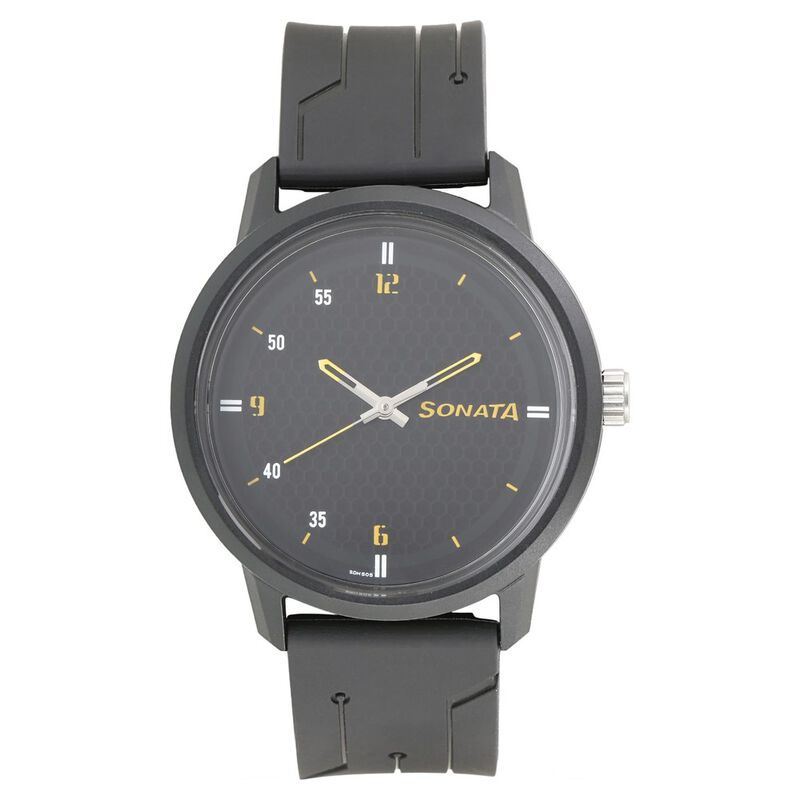 Sonata Quartz Analog Black Dial Plastic Strap Watch for Men
