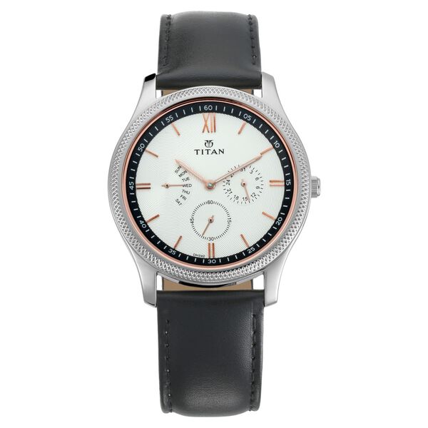 Titan Quartz Multifunction White Dial Leather Strap Watch for Men - image number 0