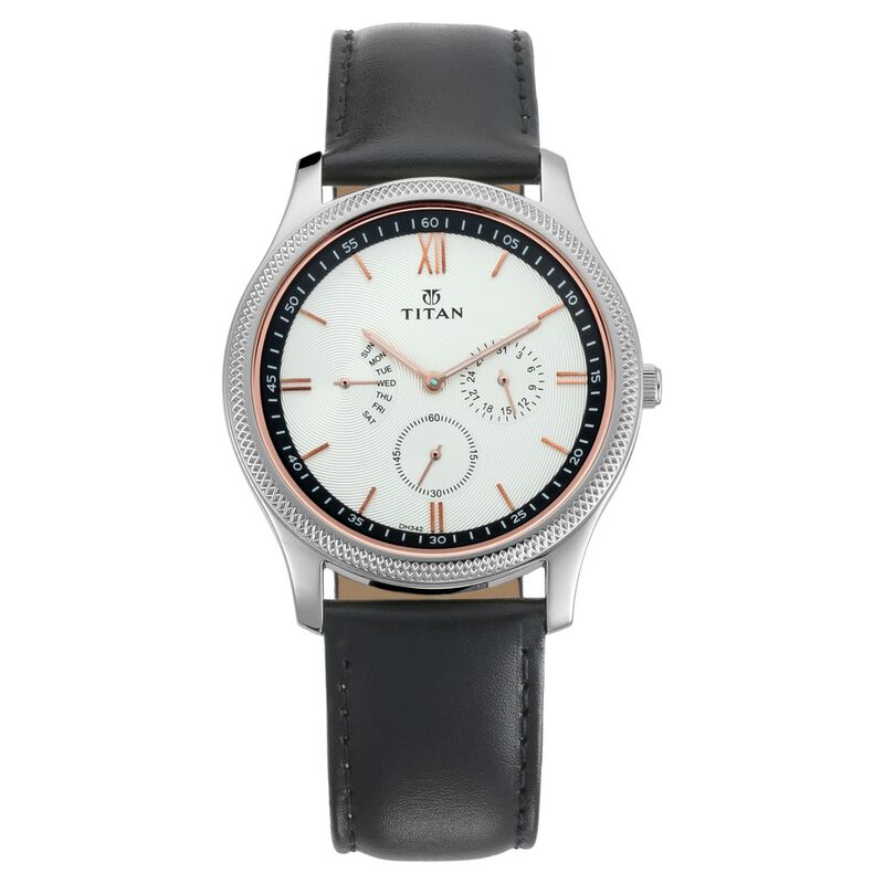 Titan Quartz Multifunction White Dial Leather Strap Watch for Men