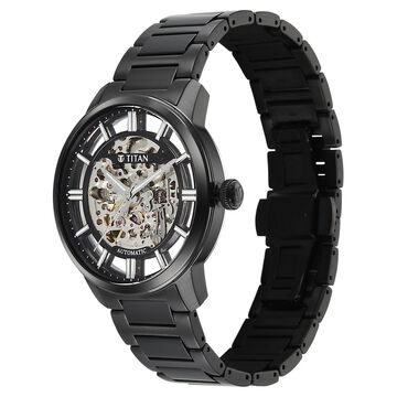 Titan See-Through Skeletal Automatic Analog with Black Dial Black Stainless Steel Strap Watch for Men